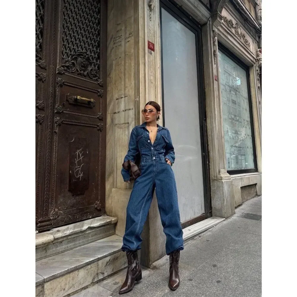 Women Denim Jumpsuit Premium Jean One Piece Outfit Casual Chic Overalls Romper - Picture 3 of 8